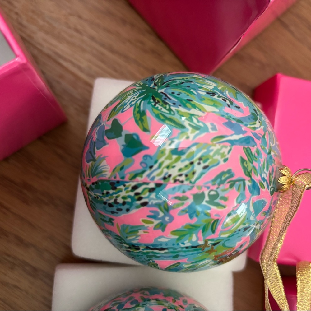 Lilly Pulitzer Pink and Green Ornament Set - Picture 3 of 9